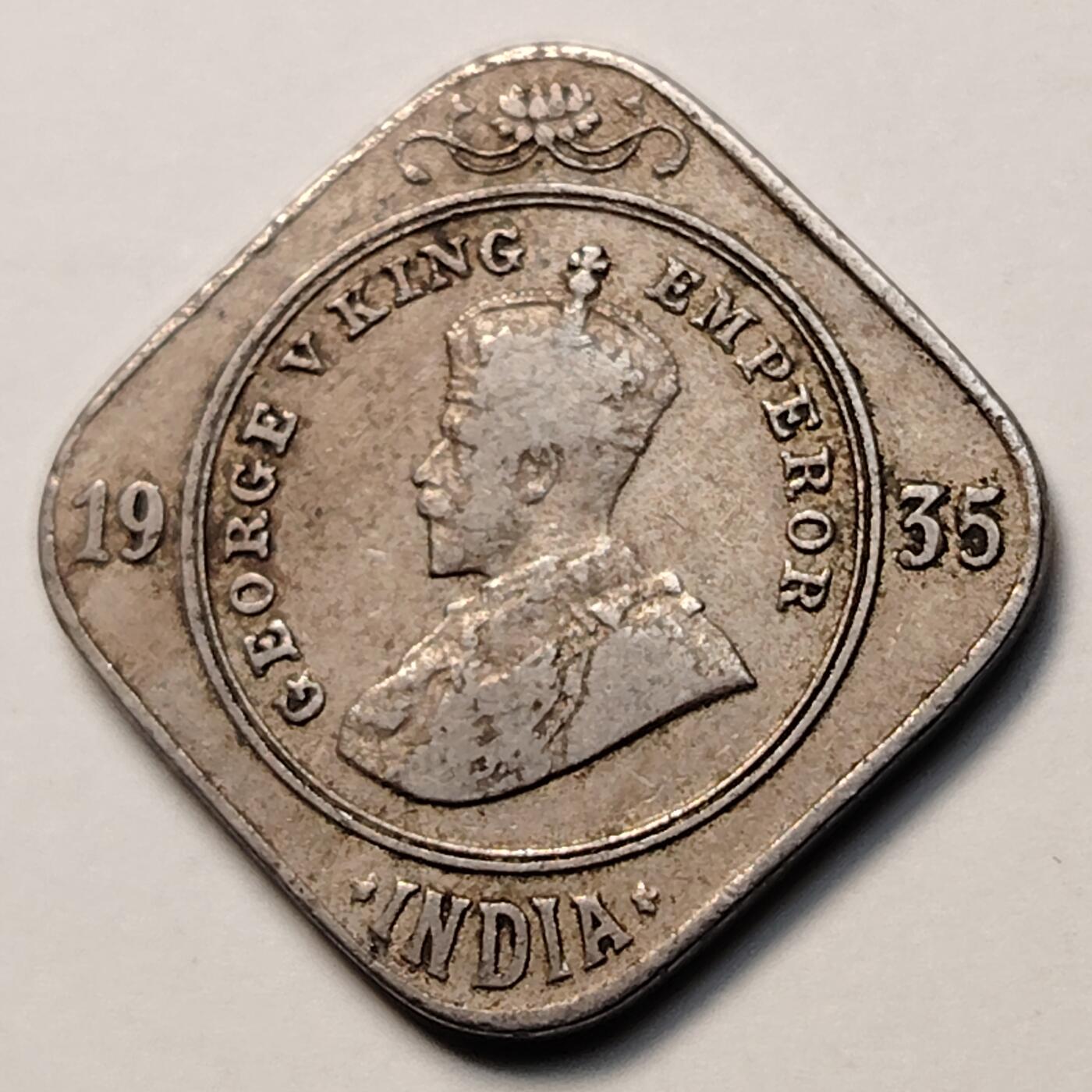 布加迪🐬～世界钱币(上海)🌾第 263 期 /  各国套币和散币 印度🇮🇳 1935年 2安南 乔五头像