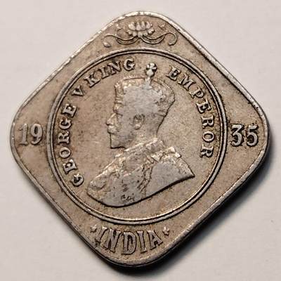 布加迪🐬～世界钱币(上海)🌾第 263 期 /  各国套币和散币 - 印度🇮🇳 1935年 2安南 乔五头像