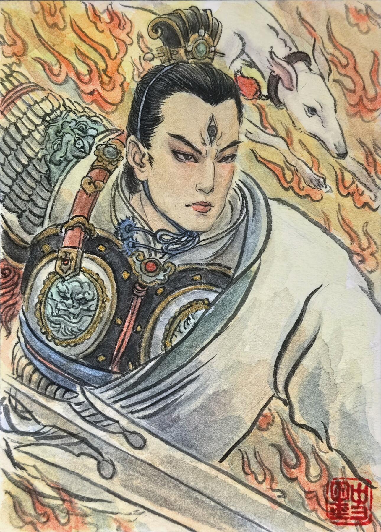 白泽拍卖卡牌手绘专场第29期（忽有故人心上过，回首山河已是秋） 2025 史墨手绘卡 二郎神 史墨亲签 特效