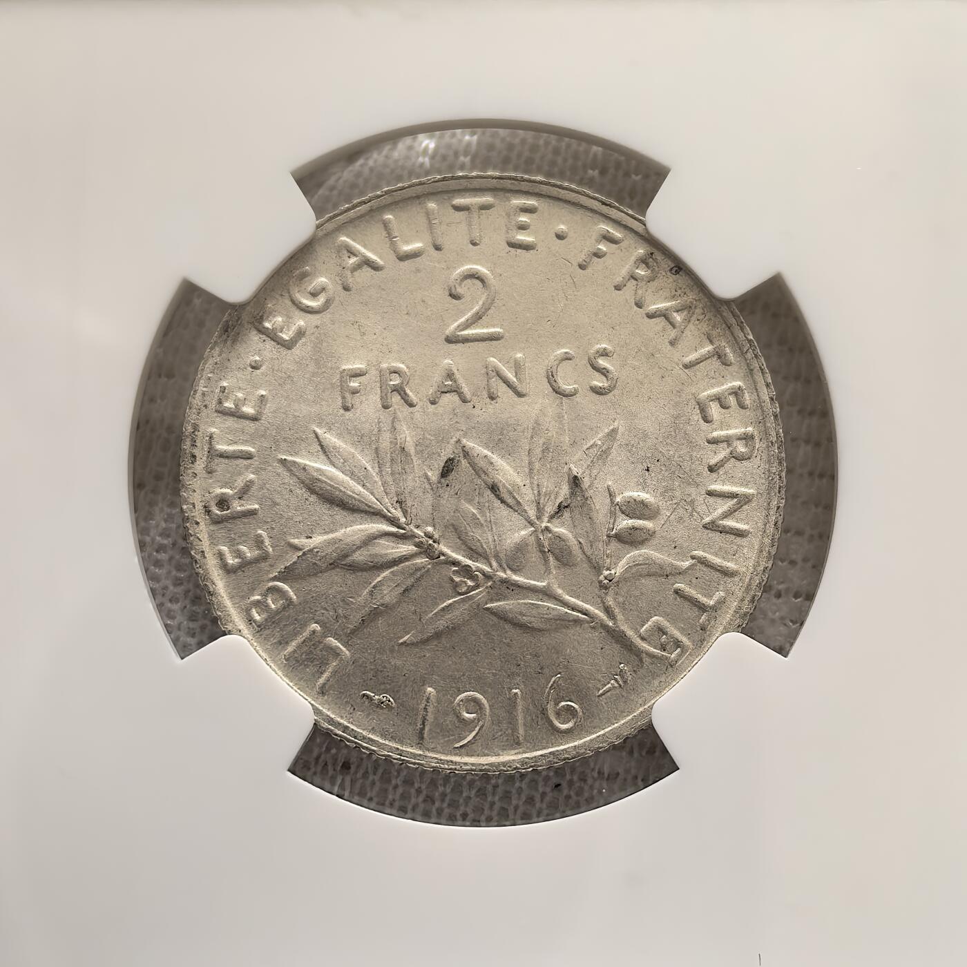 道一币馆币章第一百五十八场 NGC MS63 法国1916年播种女神2法郎银币