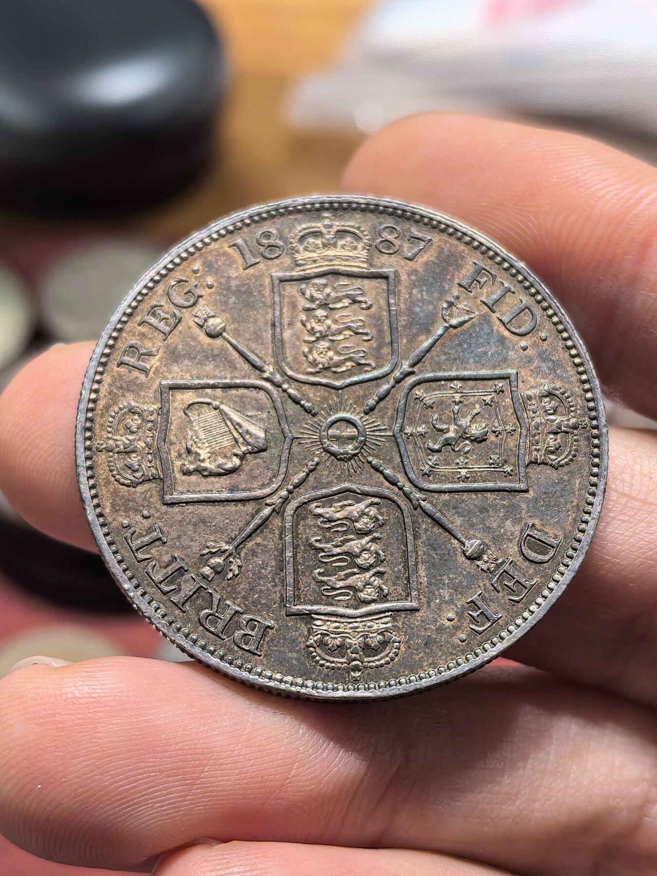 南宋泉阁俄币 外币 国币 专场第二十期 【送拍无额外佣金】 英国 1887年 维多利亚女王 双弗洛林 四先令银币 老包浆 味道不错 好品