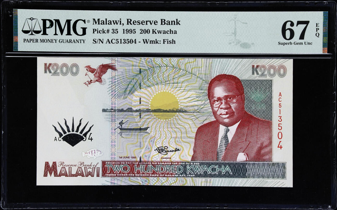 【Blue Auction】世界纸币精拍第759期——18级TOP拍卖/信誉/品质/专业/高效💫 马拉维 1995年200科瓦查 PMG67EPQ 背面象群