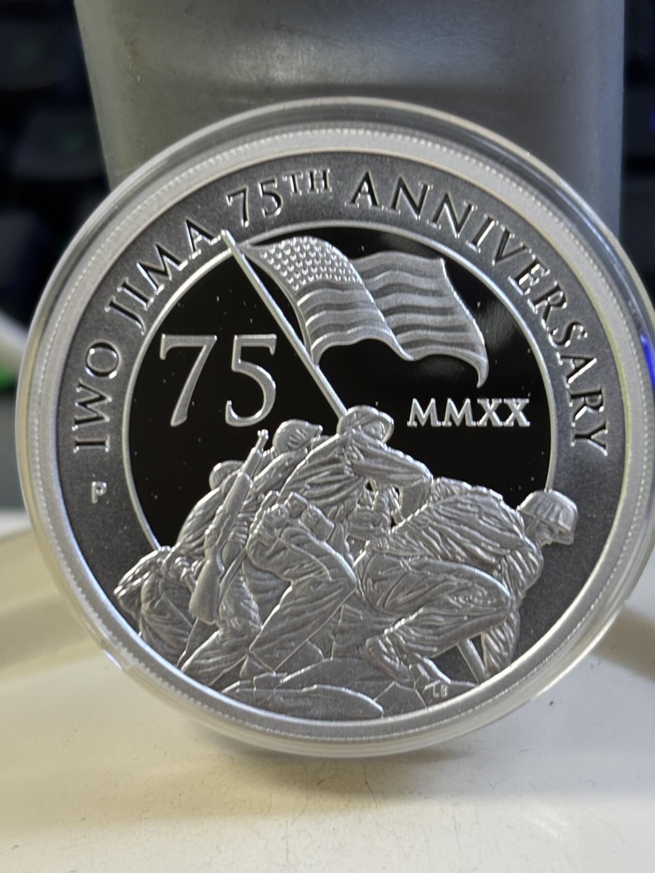 第184期拍卖 图瓦卢2020年二战硫磺岛战役2盎司高浮雕加厚银币，9999银银价862，