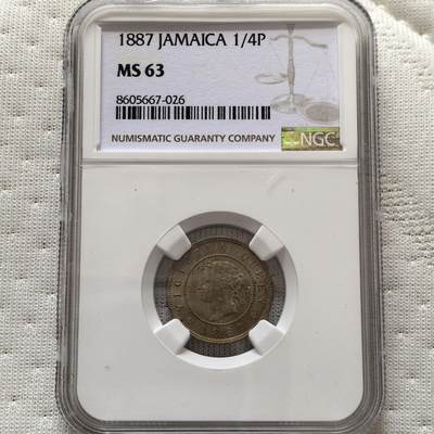 道一币馆币章第一百五十八场 - NGC MS63 英属牙买加1887年维多利亚女王1法新铜镍币