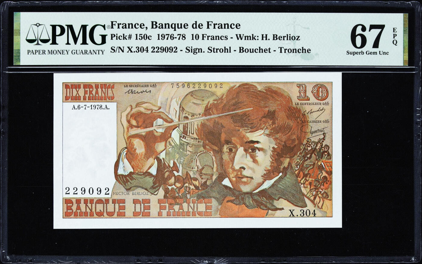 【Blue Auction】世界纸币精拍第759期——18级TOP拍卖/信誉/品质/专业/高效💫 【无47】法国 1978年10法郎 PMG67EPQ 