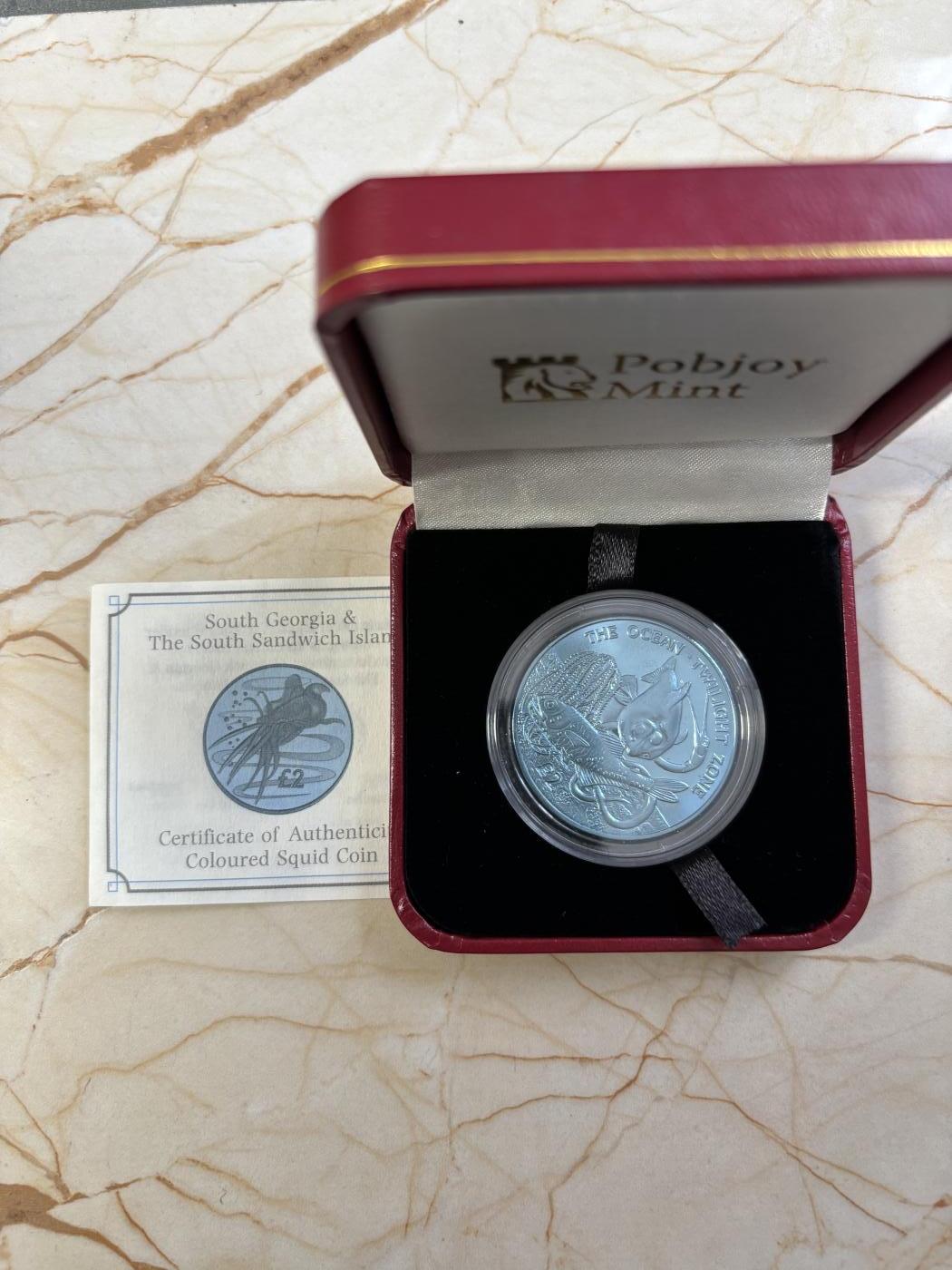 第184期拍卖 南乔治亚与南桑威奇群岛 2016 2磅 海洋-暮光区 青钛币 10g 36.1mm 发行量7500枚 市场价350