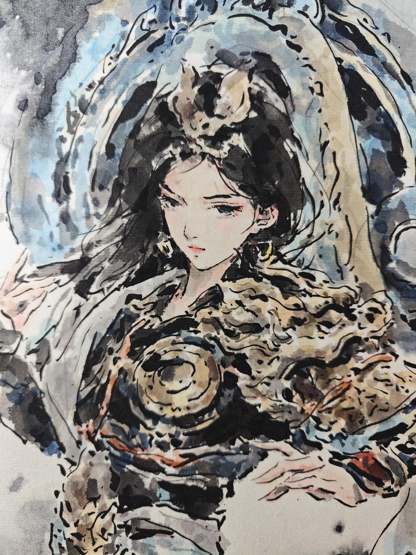 白泽拍卖卡牌手绘专场第29期（忽有故人心上过，回首山河已是秋） 2025 迟迟手绘画 四大天王 南方增长天王 A3