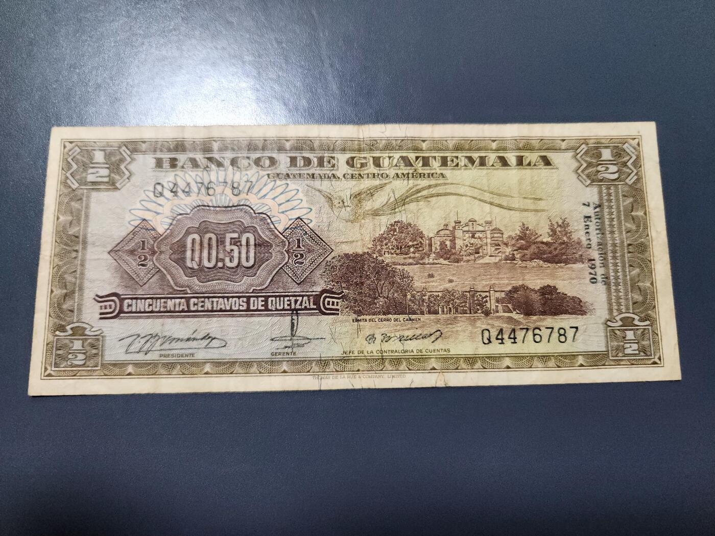 12月6号晚上8点 外国纸币自动截拍第70场 危地马拉老版纸币1970年0.5美品