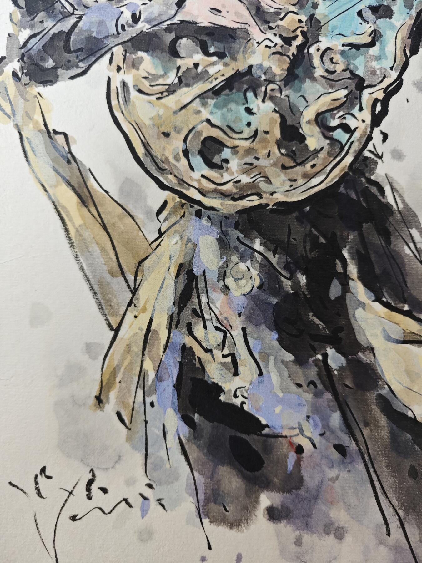 白泽拍卖卡牌手绘专场第29期（忽有故人心上过，回首山河已是秋） 2025 迟迟手绘画 四大天王 东方持国天王 A3