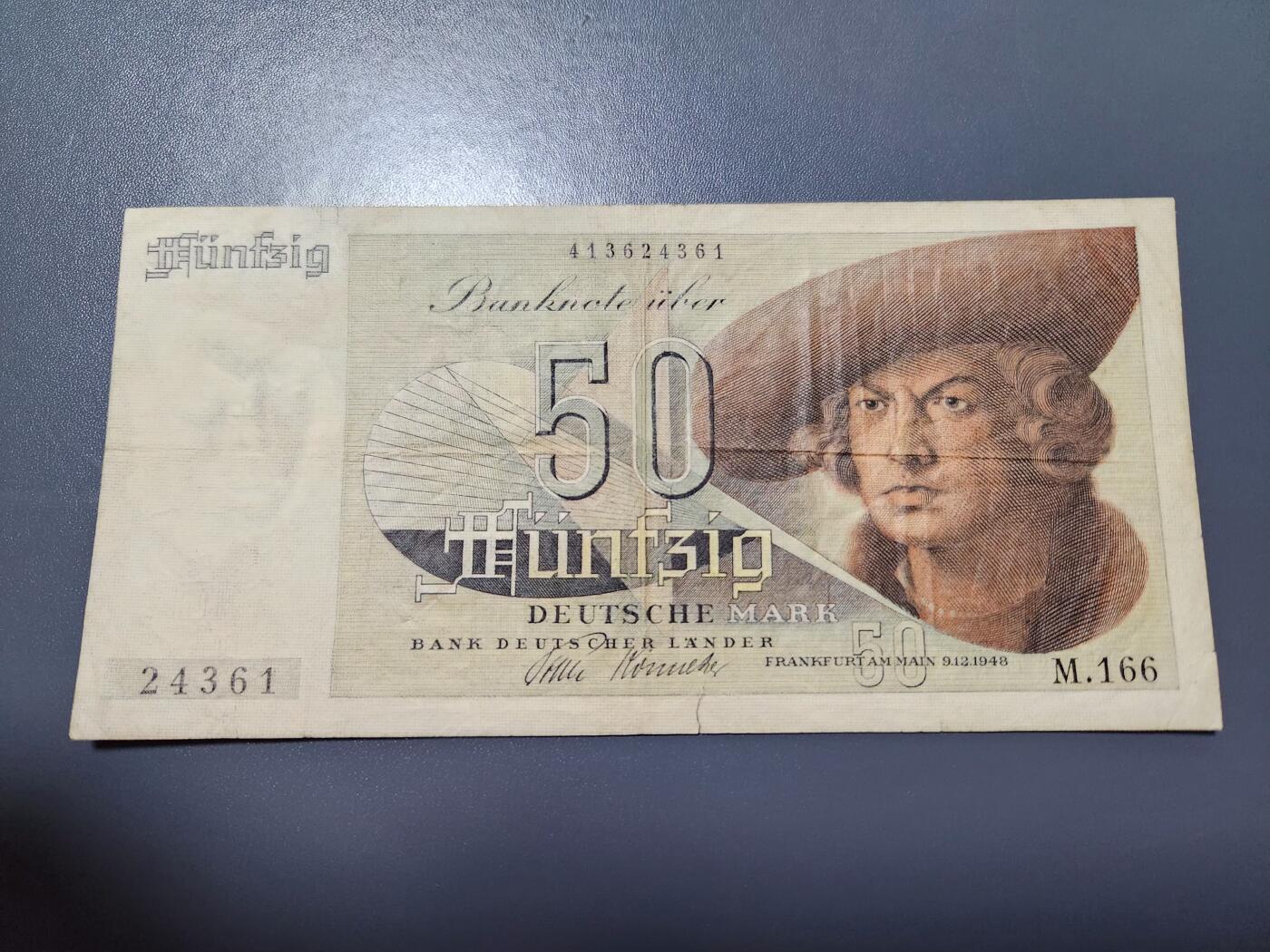 12月6号晚上8点 外国纸币自动截拍第70场 德国1948年50马克纸币流通品稀少有裂口