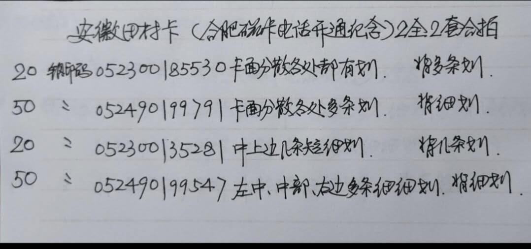 公藏第59期裸卡拍卖 安徽田村新卡【合肥开通】2全2套合拍，品相钢印码见描述。