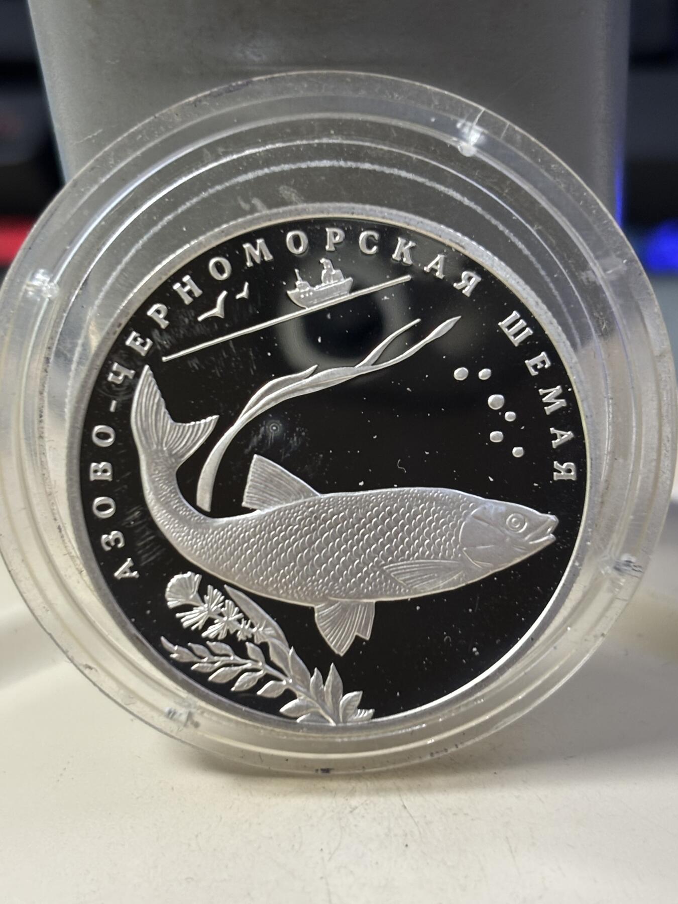 第184期拍卖 俄罗斯2008年红皮书珍稀动物鱼纪念银币，925银，15.55克，有氧化