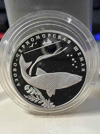 第184期拍卖 - 俄罗斯2008年红皮书珍稀动物鱼纪念银币，925银，15.55克，有氧化