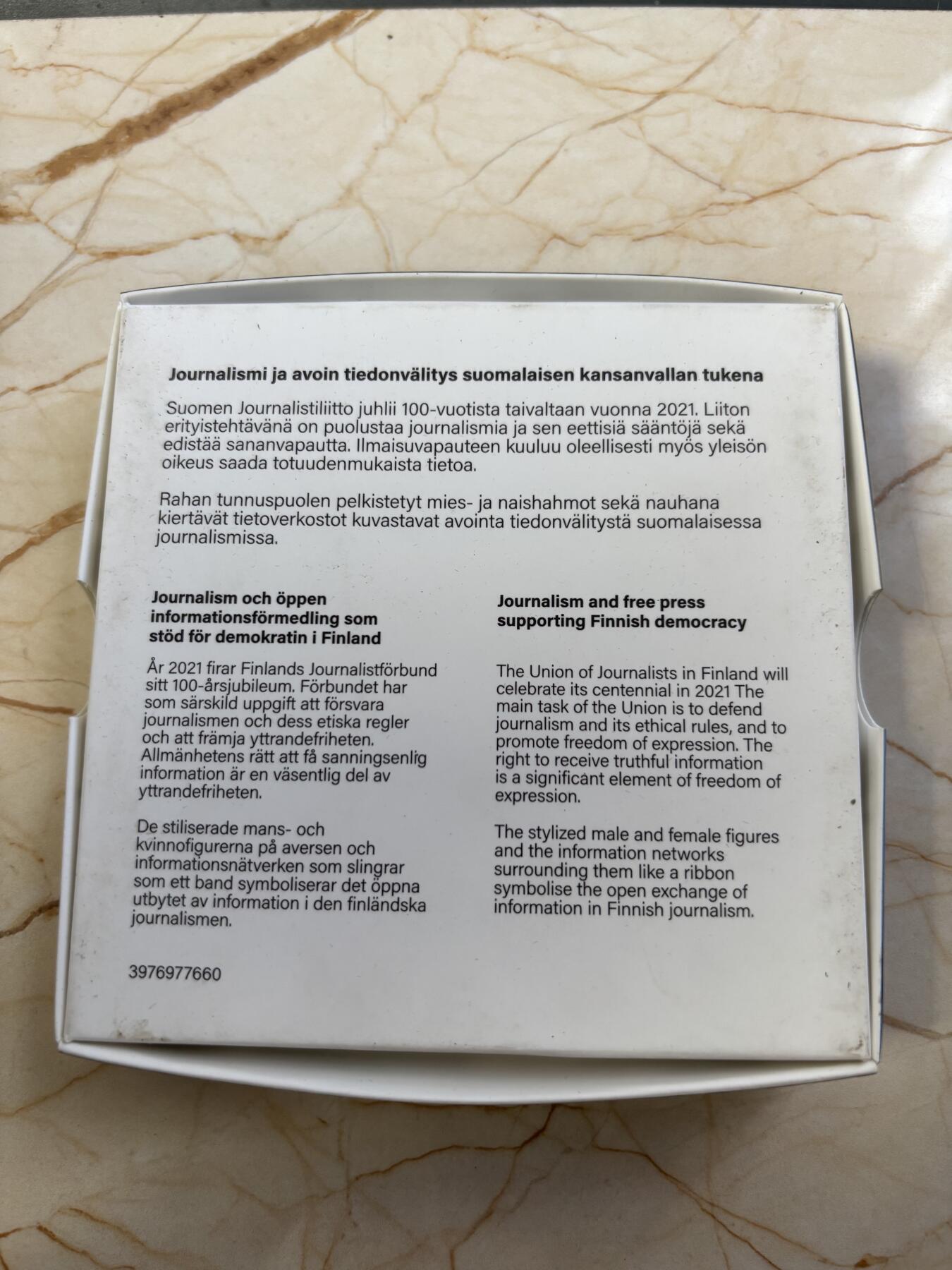 第184期拍卖 芬兰2021年新闻与言论自由精制双金属币