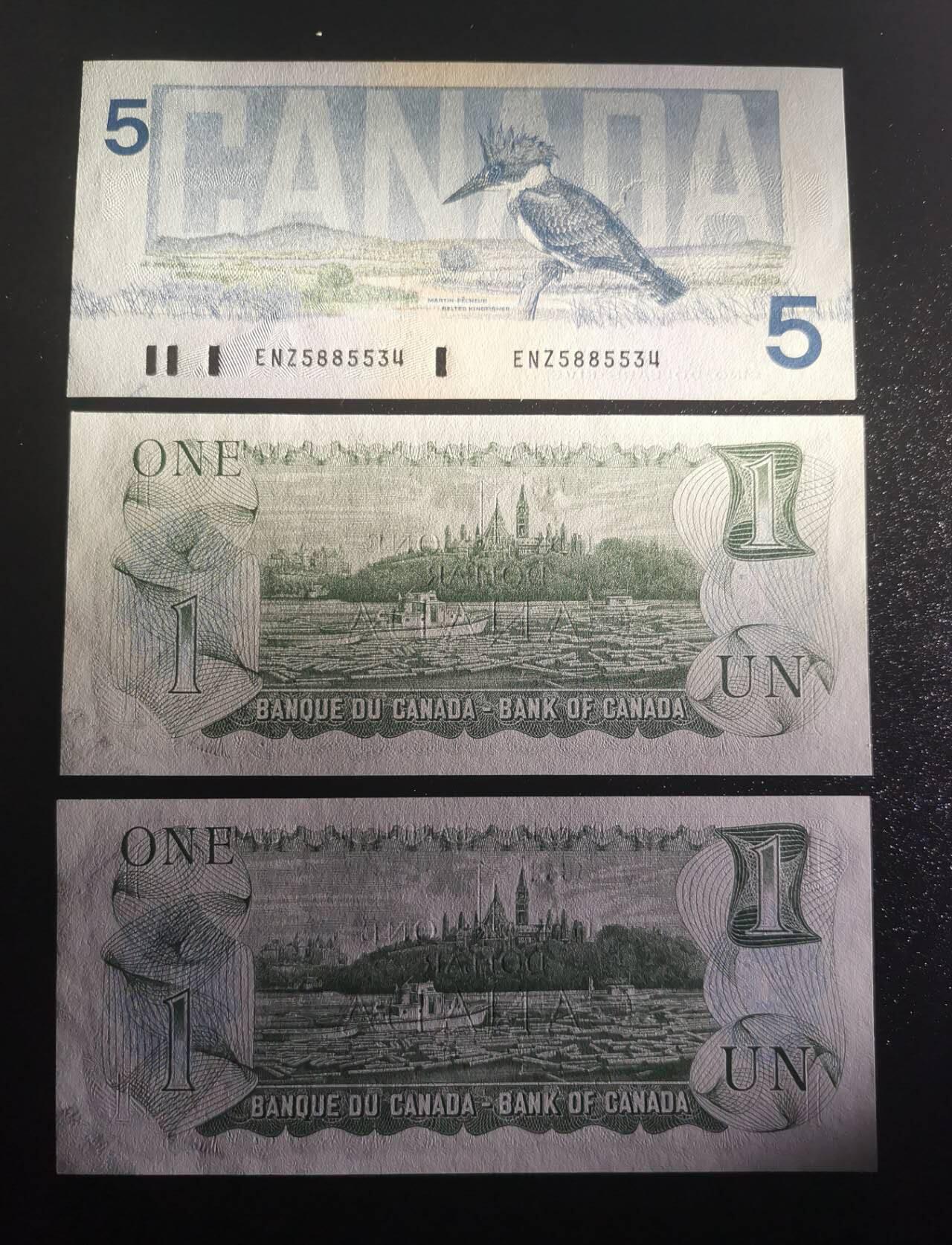 《艾美收藏》第223期-12.7周日外币畅拍 (3张)加拿大5镑&1镑UNC 年份及签名如图