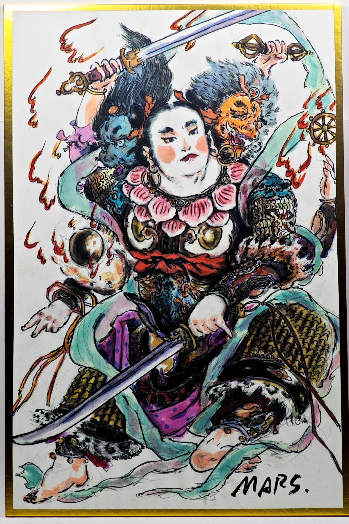 白泽拍卖卡牌手绘专场第29期（忽有故人心上过，回首山河已是秋） 2025 秦嘉裕色纸 哪吒 尺寸：14cm*19cm  秦嘉裕亲签