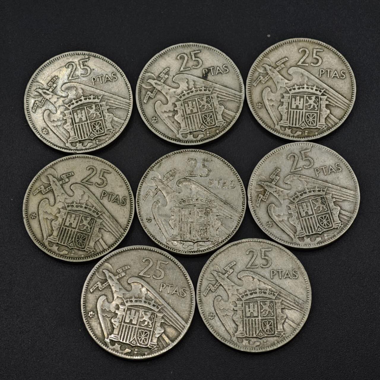 【淘币小摊】实时拍第八百一十九拍   散币场   满百包邮可预留二周 每周一统一发货   西班牙1957年25比赛塔8枚