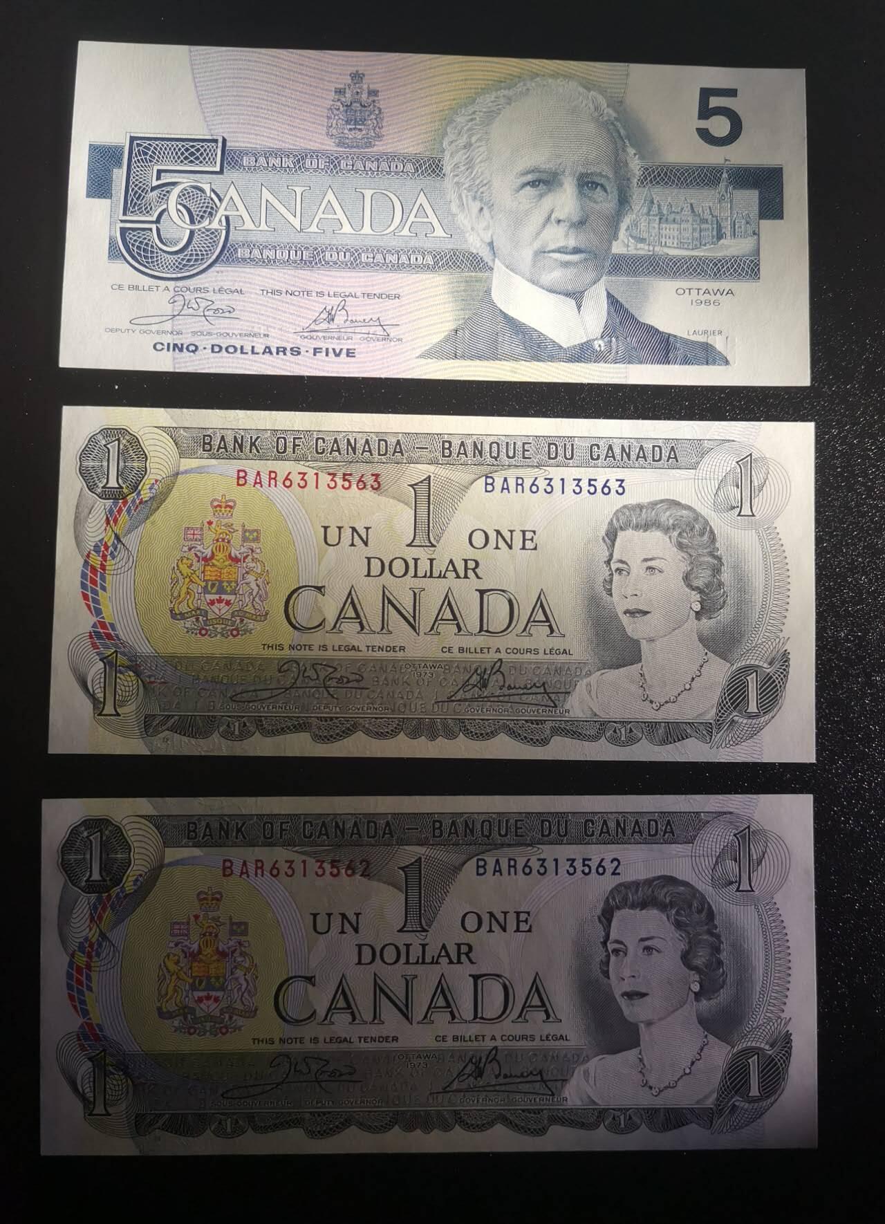 《艾美收藏》第223期-12.7周日外币畅拍 (3张)加拿大5镑&1镑UNC 年份及签名如图