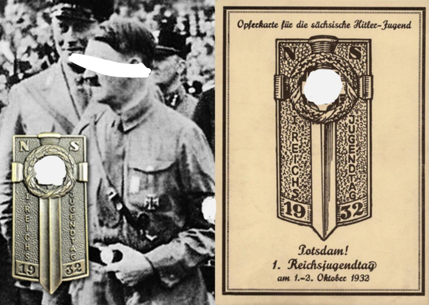 小驴勋章奖章收藏12月06日周六晚六点拍卖（珍爱和平，收藏战争，铭记历史，勿忘国耻，忠党爱国。有偿代拍，送拍规则在简介最后，参拍须阅读规则后再参拍，关系到运费包装发货时效真假辨别等关键信息，拍卖时不再发原图，看大图店主微信码在拍卖店铺介绍里） 1932年帝国青年节，首届HJ集会，在波茨坦举行。实际出席人数为8万名男孩和2万名女孩，极具里程碑意义，它是除金和领袖级青年团成员徽章外最稀少和昂贵的青年团章。