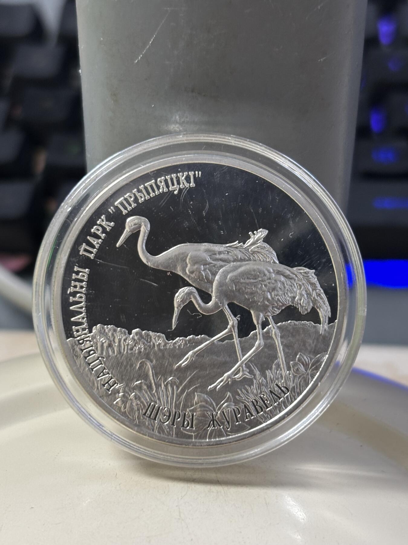 第184期拍卖 白俄罗斯2004年珍稀动物银灰色鹤1盎司纪念银币，925银，发行量2000枚，有氧化