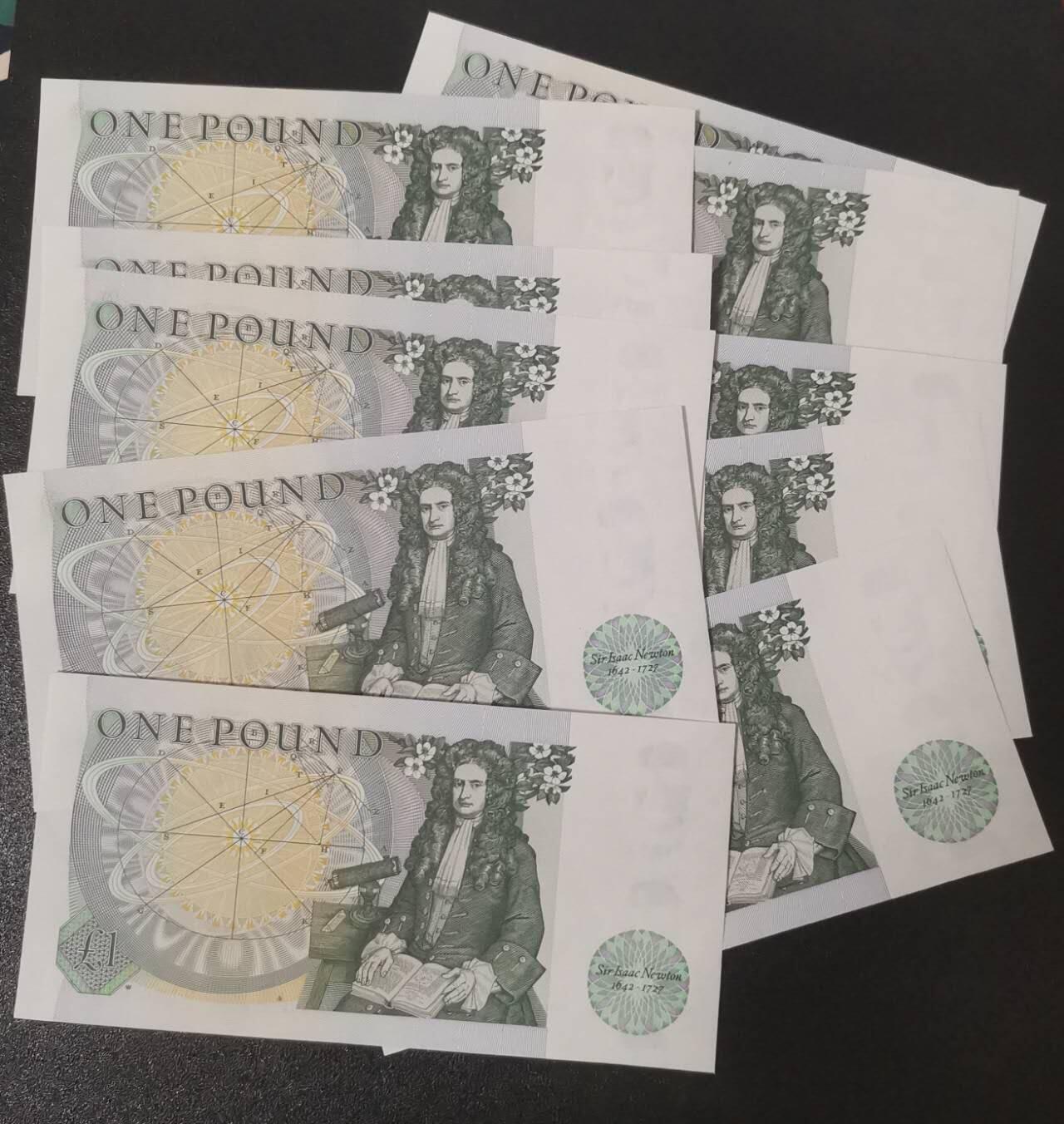 《艾美收藏》第223期-12.7周日外币畅拍 (10张)英国D序列1981-84年1镑UNC 零星几张轻微压痕 2组全同号 Somerset签名 P-377b