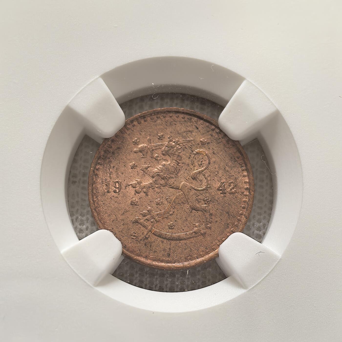 道一币馆币章第一百五十八场 NGC UNC 芬兰1942年25芬尼铜币