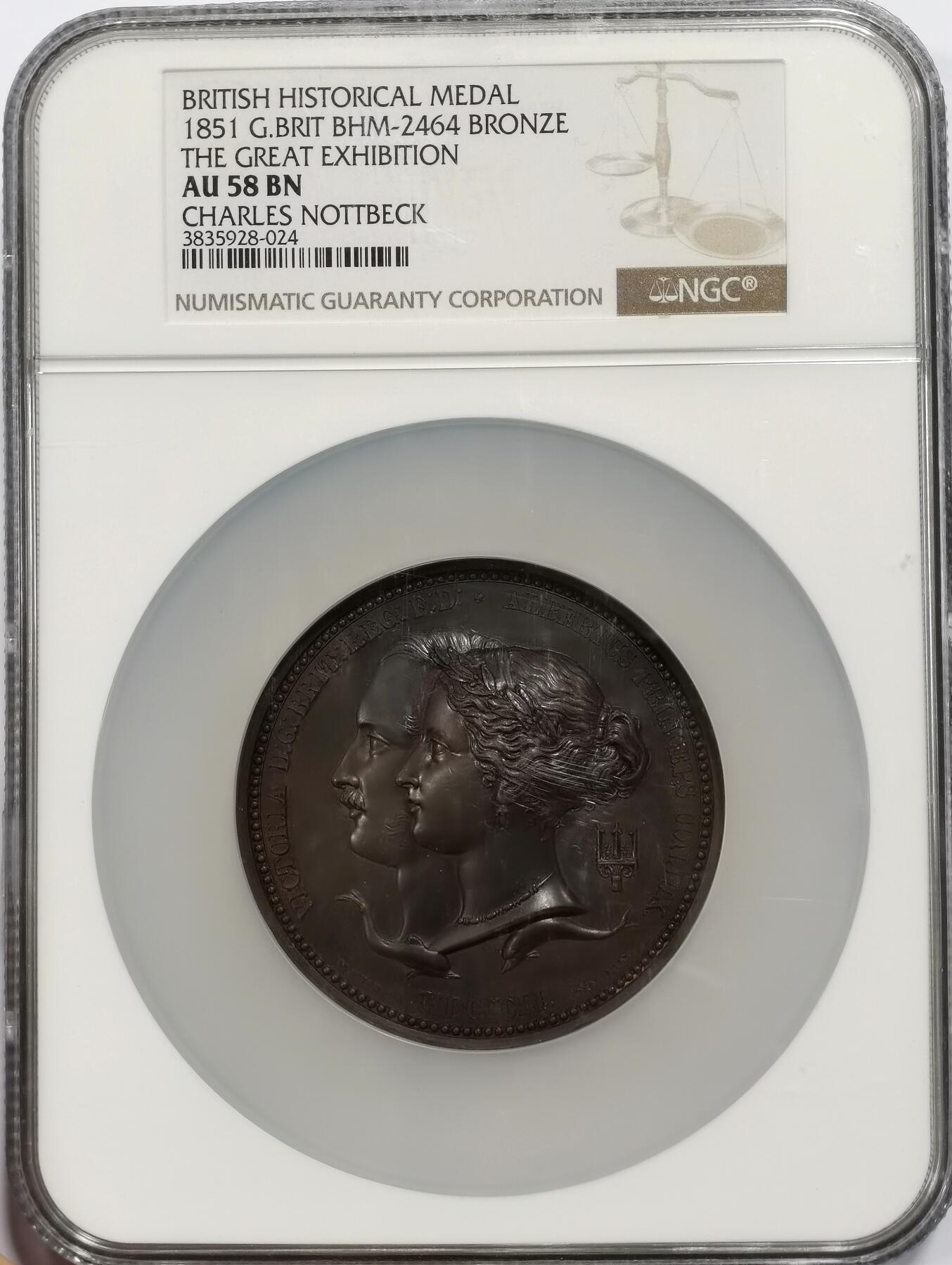 博洋堂世界钱币拍卖第150期（全场包邮） NGC AU58 英国1851年伦敦世博会评审员纪念章，W.Wyon & G.G.Adams合作作品，直径64mm，颁发量318枚，少见品种，正面丝痕实为盒子表面痕迹