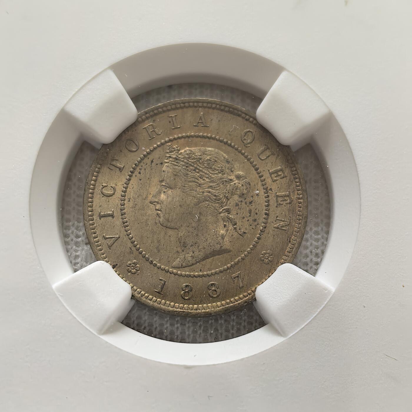 道一币馆币章第一百五十八场 NGC MS63 英属牙买加1887年维多利亚女王1法新铜镍币