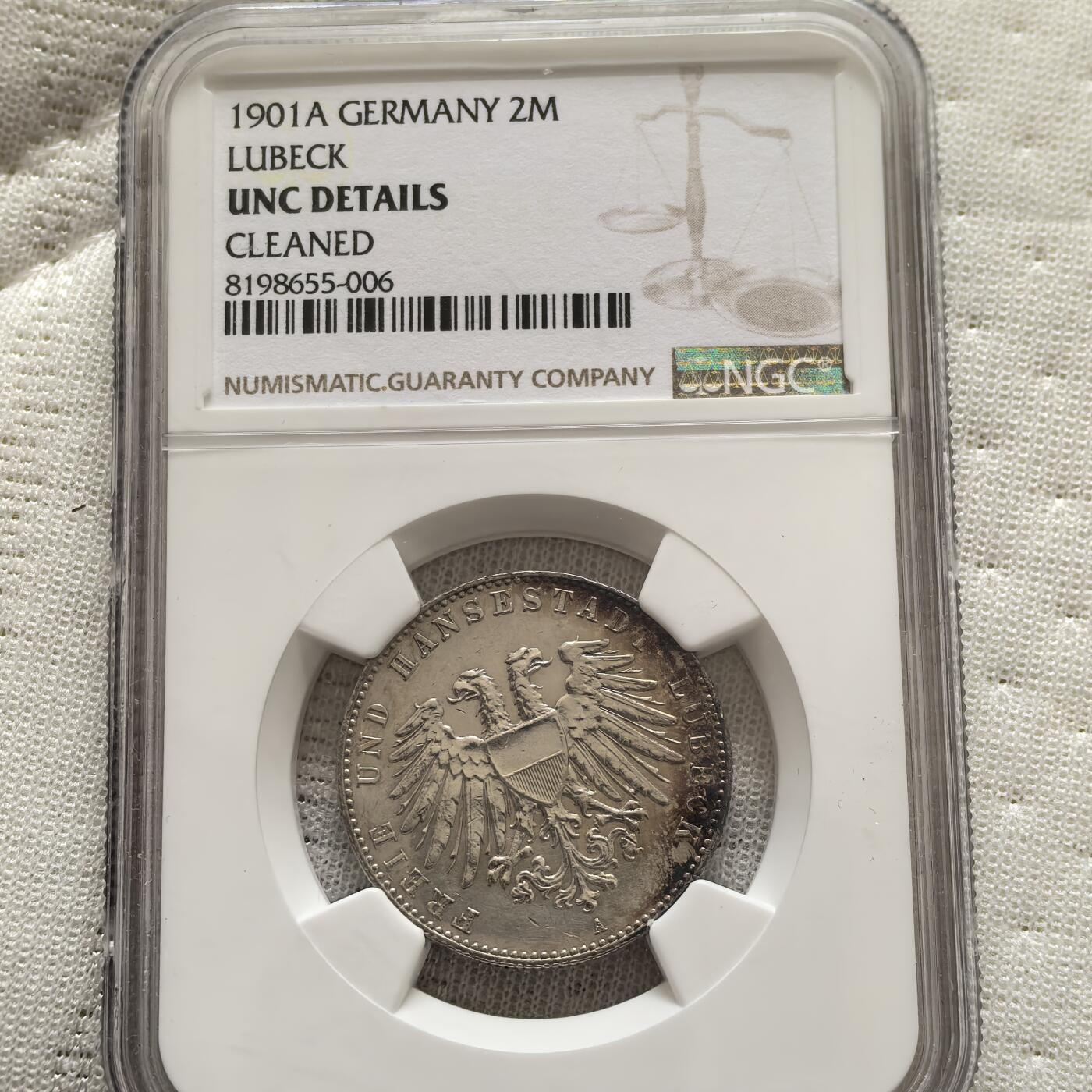 道一币馆币章第一百五十八场 NGC UNC 普鲁士德国1901年吕贝克自由汉萨市2马克银币
