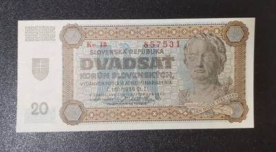 《艾美收藏》第223期-12.7周日外币畅拍 - 斯洛伐克1942年20克朗UNC/UNC-无4 少见价格较高的历史老票 轻微发黄&角不绝
