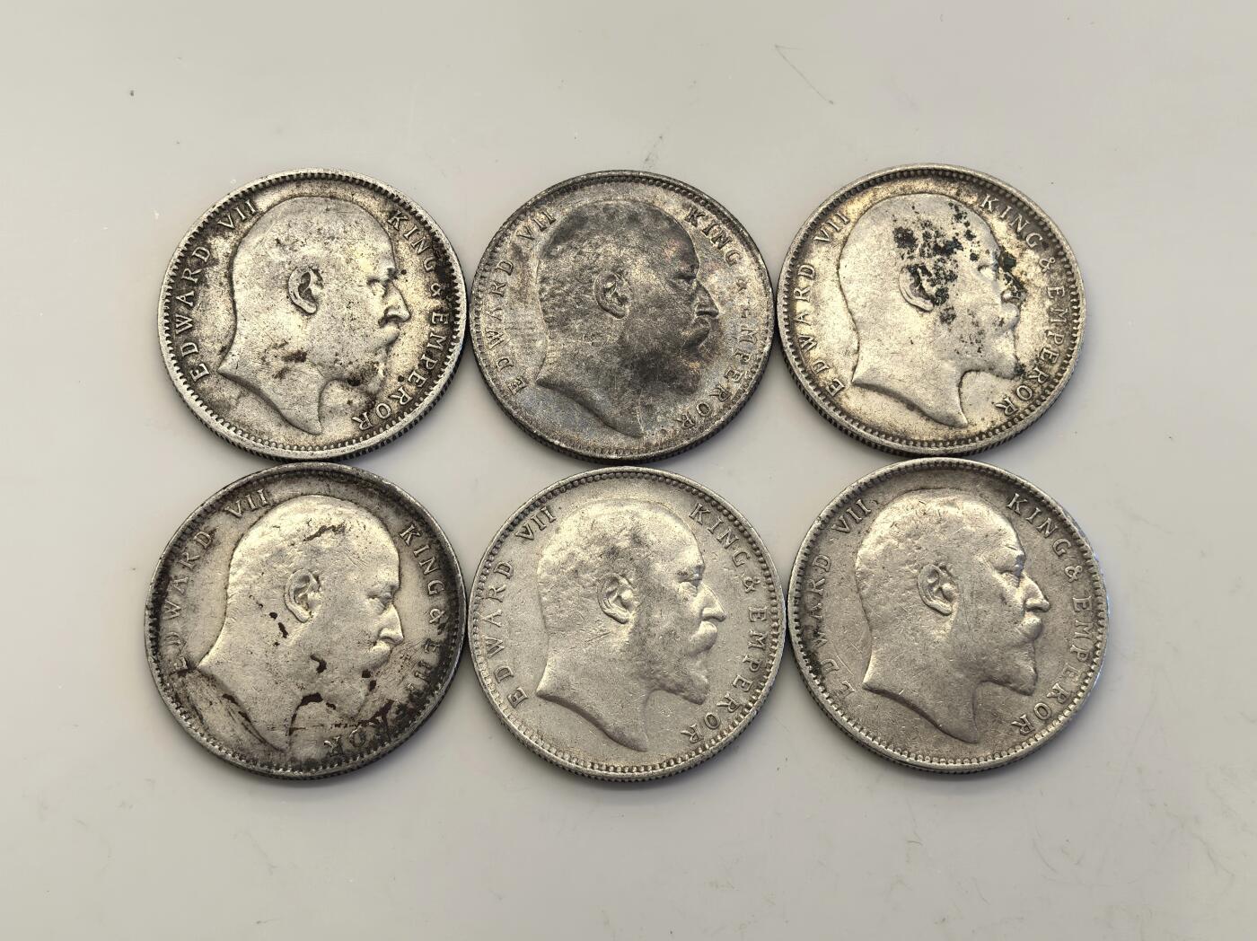 博洋堂世界钱币拍卖第150期（全场包邮） 英属印度1905-06年爱德华七世1卢比银币6枚一组