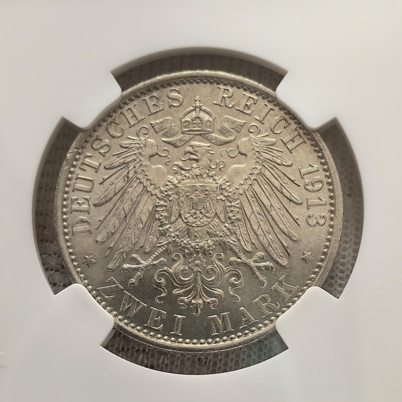 道一币馆币章第一百五十八场 NGC MS63 普鲁士德国1913年威廉二世登基25周年戎装2马克银币