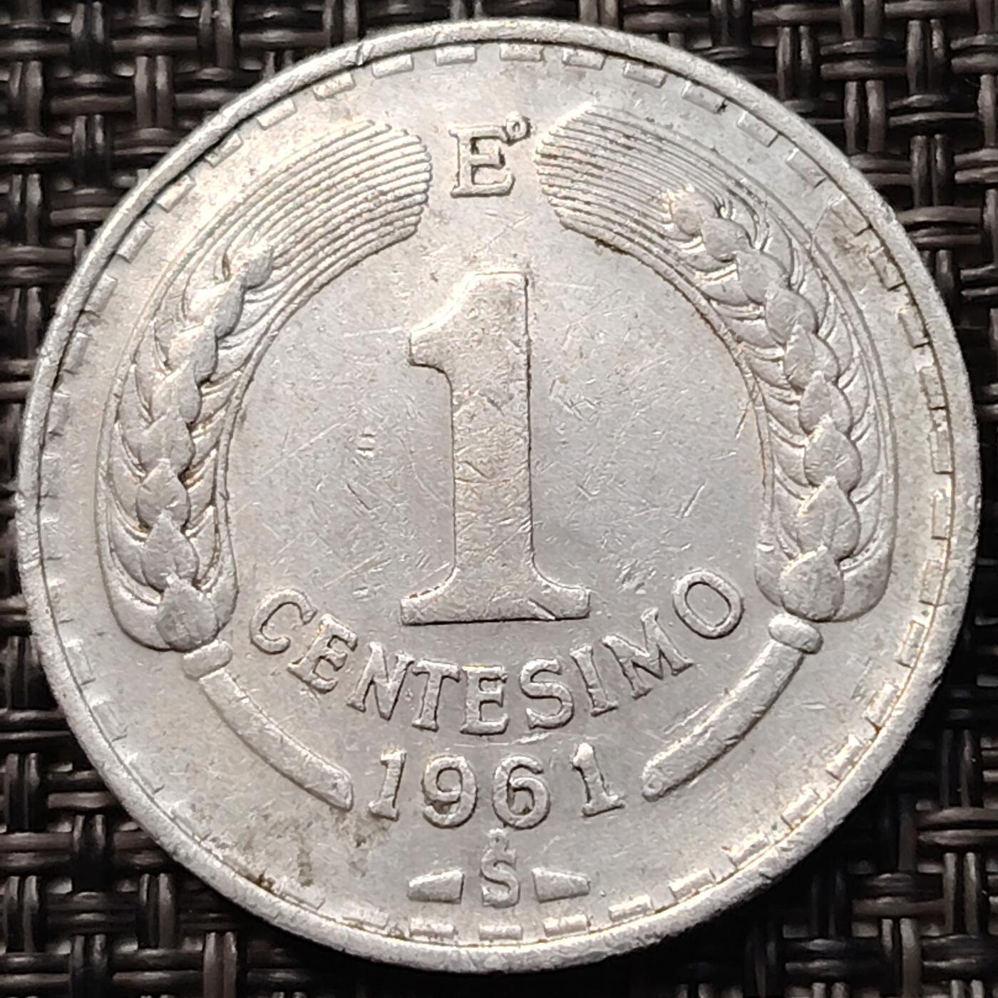 布加迪🐬～世界钱币(上海)🌾第 263 期 /  各国套币和散币 智利🇨🇱 1961年 1分铝币 大直径