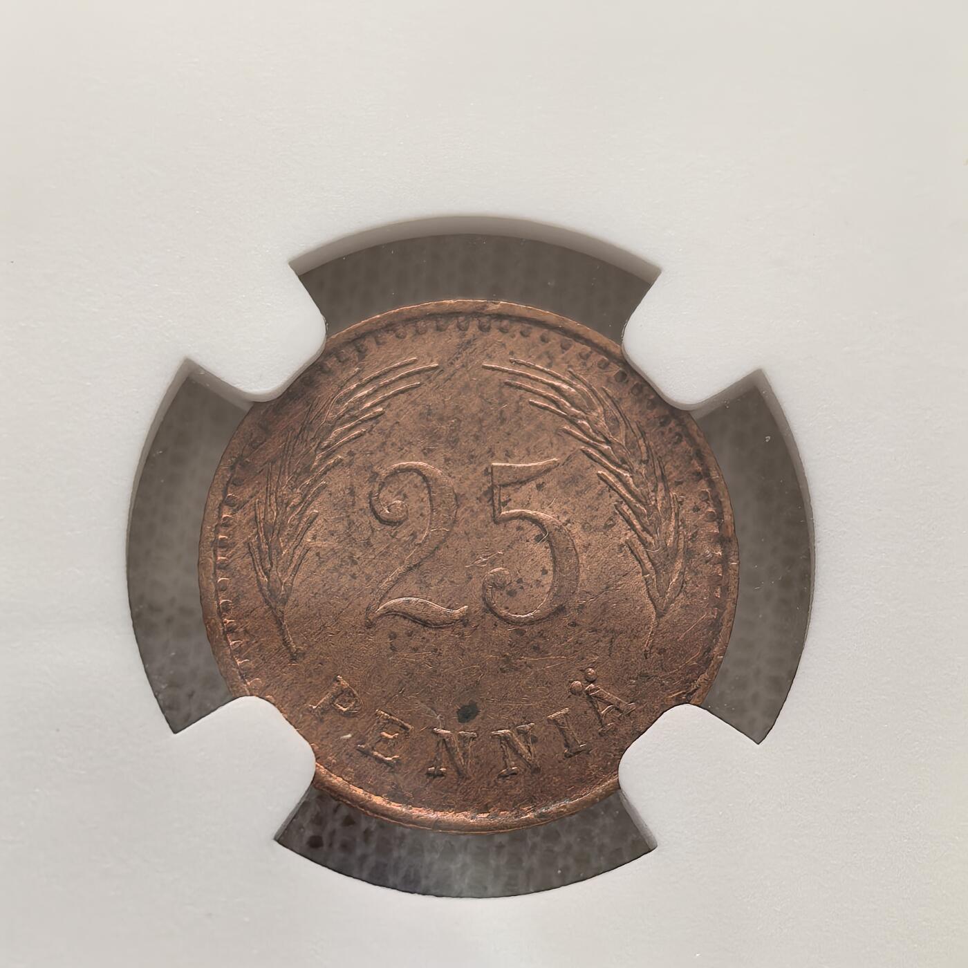 道一币馆币章第一百五十八场 NGC UNC 芬兰1942年25芬尼铜币