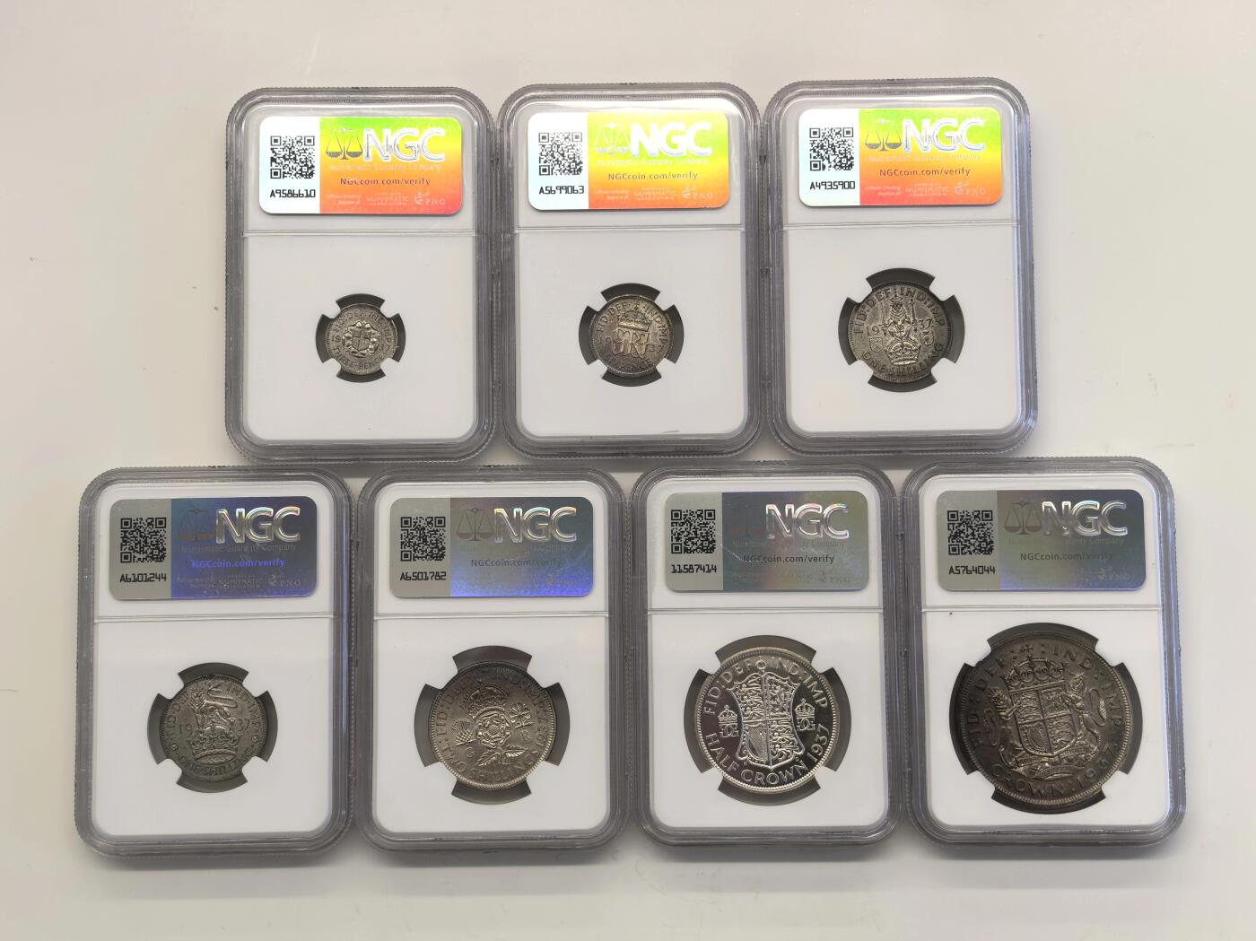博洋堂世界钱币拍卖第150期（全场包邮） NGC PF64-66 英国1937年乔治六世精制大全套15枚，含濯足币，收藏一步到位！