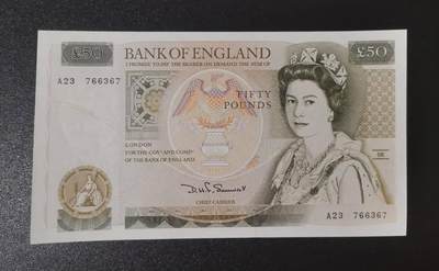 《艾美收藏》第223期-12.7周日外币畅拍 - 英国D序列1981年A冠50镑最高值UNC/UNC-无4有荧光 D.H.F. Somerset签名 Pick#381a