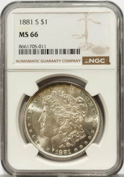 博洋堂藏家专场系列之美国钱币白金之夜专场②暨第152期（全场包邮）  - NGC MS66 美国1881 S 摩根 人像面五彩包浆