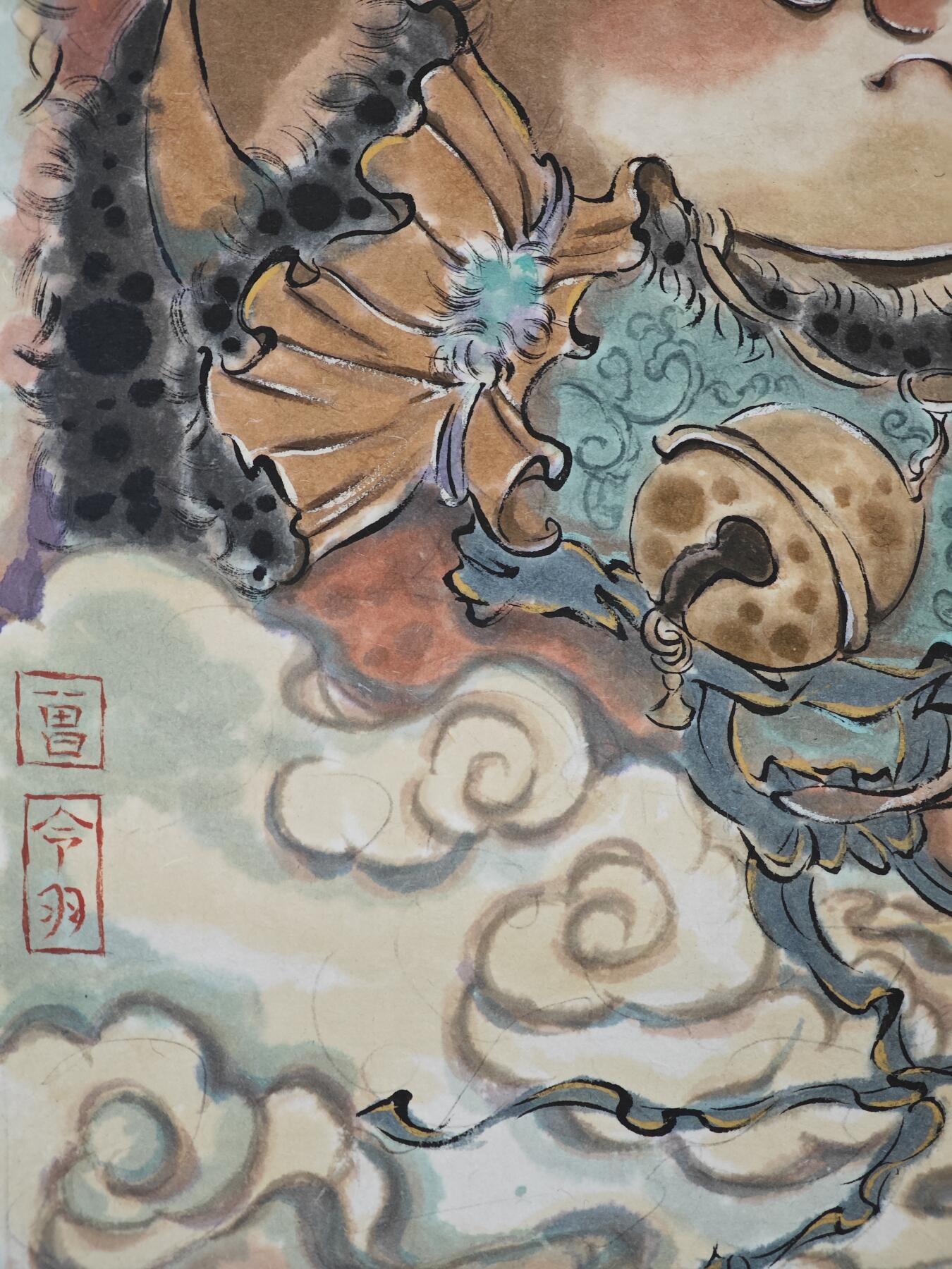 白泽拍卖卡牌手绘专场第29期（忽有故人心上过，回首山河已是秋） 2025 曾令羽手绘画 舞狮猫 尺寸：19cm*25.5cm  曾令羽亲签