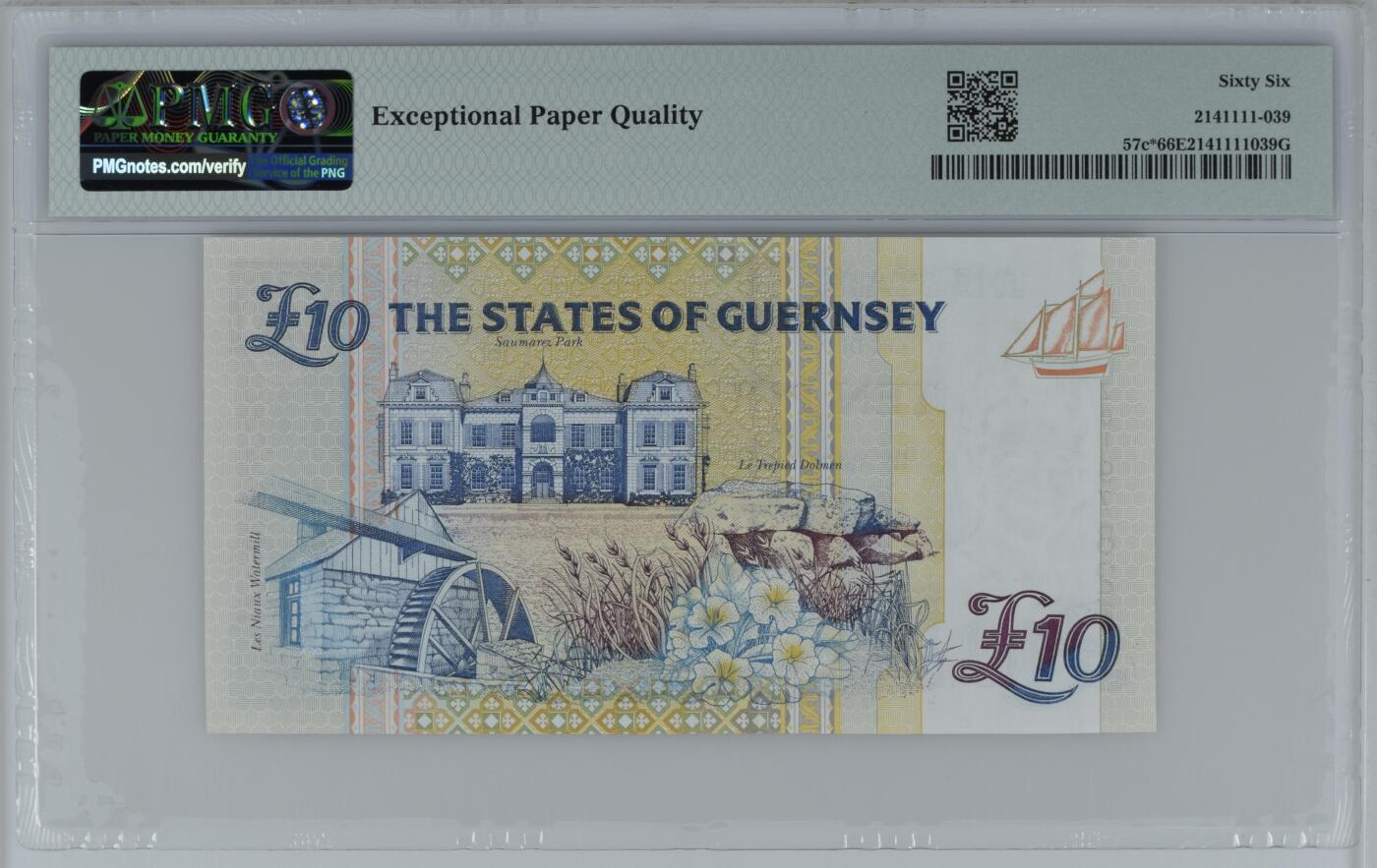 《艾美收藏》第223期-12.7周日外币畅拍 根西1995年少见补号Z冠10镑PMG66E亚军分无4 冠军67分仅2张 合计9张评级记录 Pick#57c*