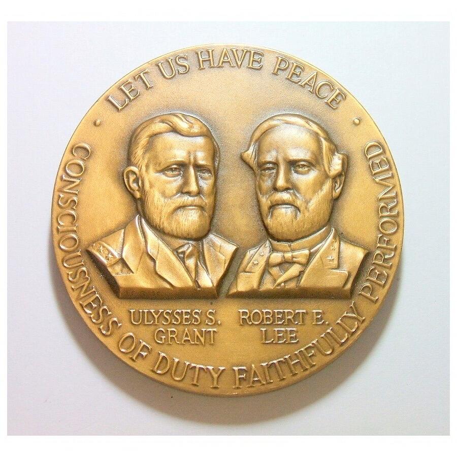 【艺术】美国艺术大章 南北战争双方统帅 罗伯特李+格兰特将军 高浮雕精制超大铜章 65MM 139克