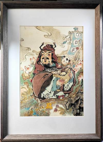 白泽拍卖卡牌手绘专场第29期（忽有故人心上过，回首山河已是秋） - 2025 浮沉手绘画 财神 已装裱 尺寸：内20.5cm*29.5cm