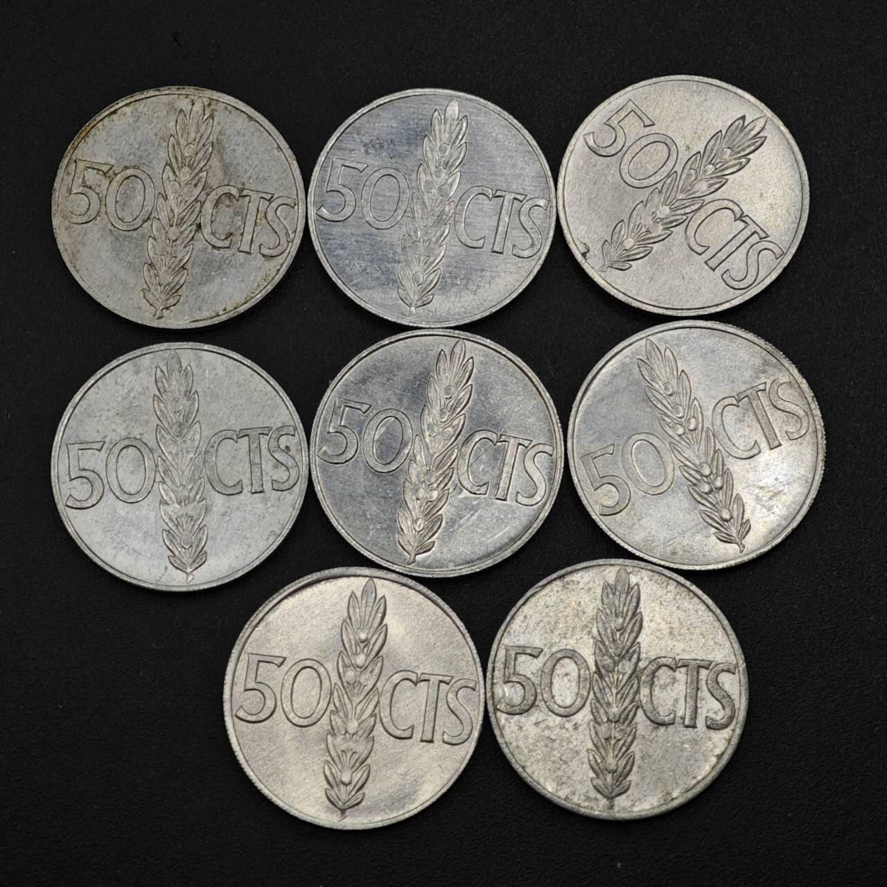 【淘币小摊】实时拍第八百一十九拍   散币场   满百包邮可预留二周 每周一统一发货   西班牙50分铝币8枚