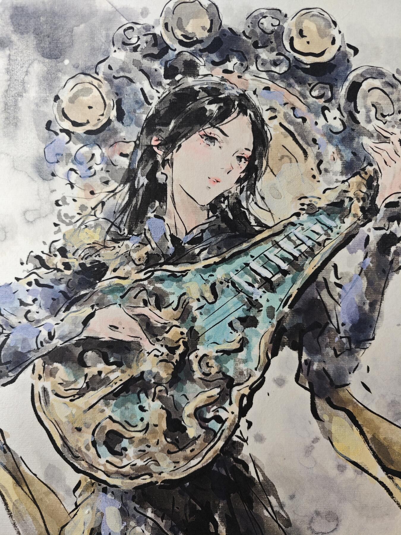 白泽拍卖卡牌手绘专场第29期（忽有故人心上过，回首山河已是秋） 2025 迟迟手绘画 四大天王 东方持国天王 A3