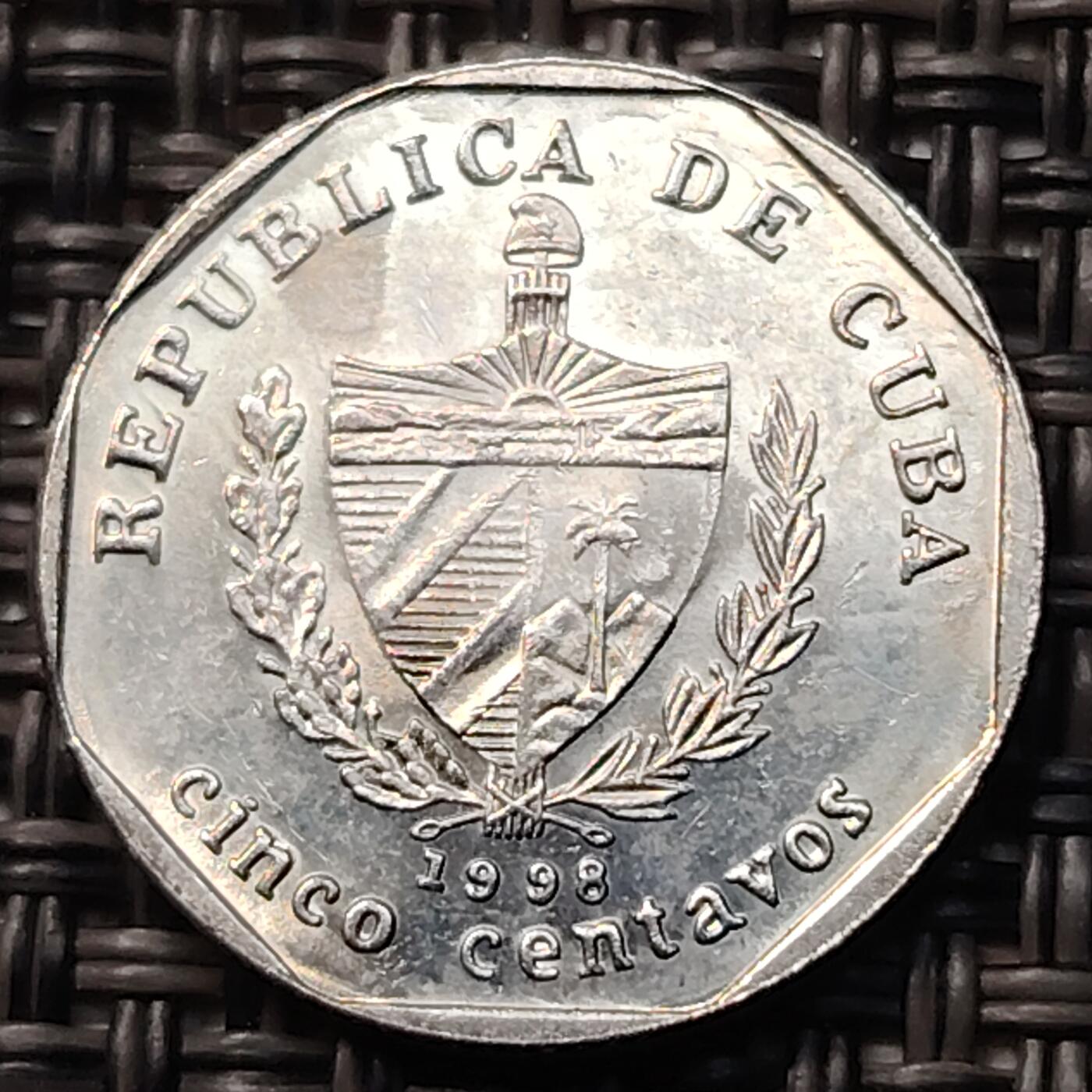 布加迪🐬～世界钱币(上海)🌾第 263 期 /  各国套币和散币 古巴🇨🇺 1998年 5分外汇币 镀镍钢