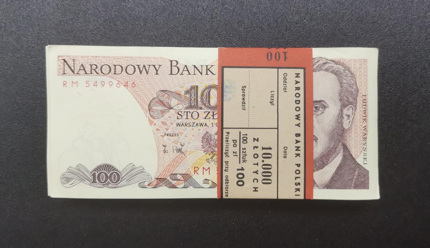 《艾美收藏》第223期-12.7周日外币畅拍 (100张)波兰1988年100兹罗提UNC/UNC- 捆痕/压痕&角不绝等微瑕