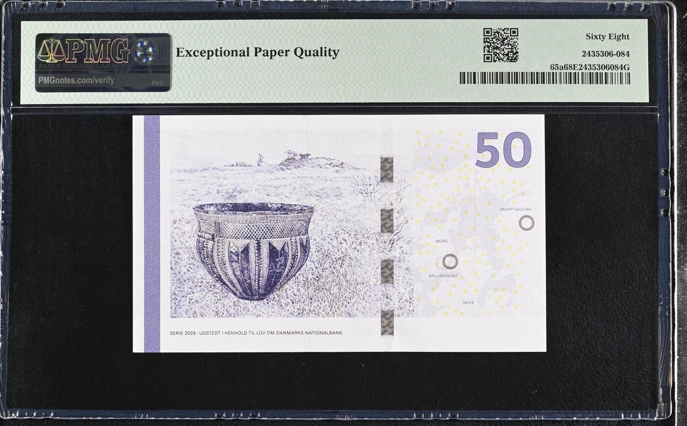 《艾美收藏》第223期-12.7周日外币畅拍 丹麦2009年A0冠50克朗PMG68E超高亚军分倒置十位小号000018 冠军69分仅1张 Pick#65a