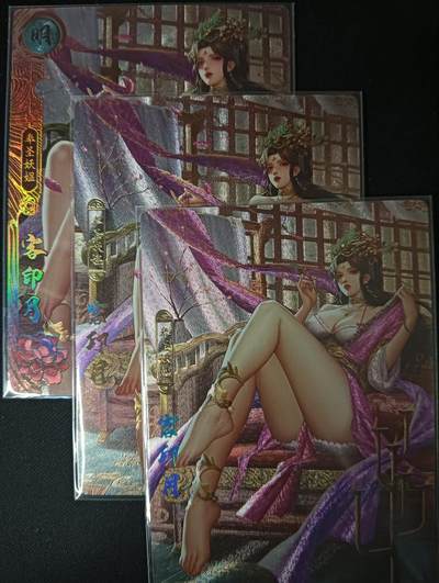 花开卡拍第61期（3月7号周六截拍，品控勿拍!!!拍品不寄存，运费5元（新疆需补运费差价或顺丰到付），自制卡难免瑕疵，可能存在轻微撞角爆边等出厂瑕疵，品控介意勿拍！） - 卡玩帕克 神州百花谱 客印月，粗闪工艺，一套共3张