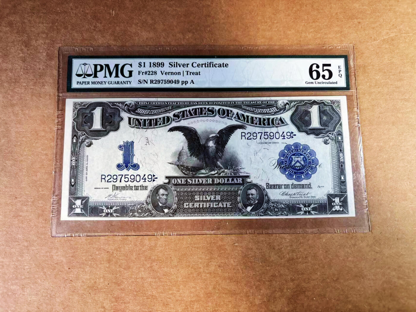 【Blue Auction】世界纸币精拍第759期——18级TOP拍卖/信誉/品质/专业/高效💫 美国 1899年1美金 大黑鹰 林肯和格兰特将军肖像 大票幅 PMG65EPQ 绝品老壳