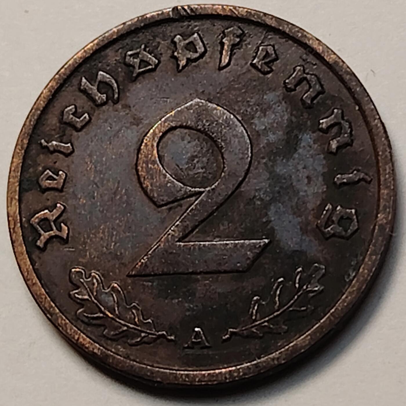 布加迪🐬～世界钱币(上海)🌾第 263 期 /  各国套币和散币 德国🇩🇪 1937年 2芬尼