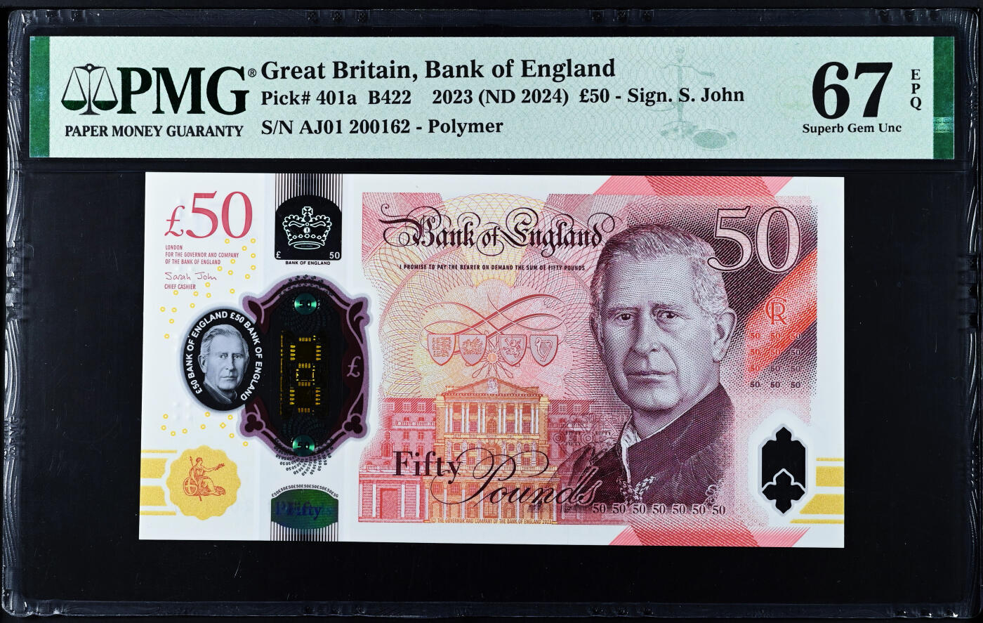 【Blue Auction】世界纸币精拍第759期——18级TOP拍卖/信誉/品质/专业/高效💫 【AJ01首发冠无47】英国 2024年50镑 PMG67EPQ